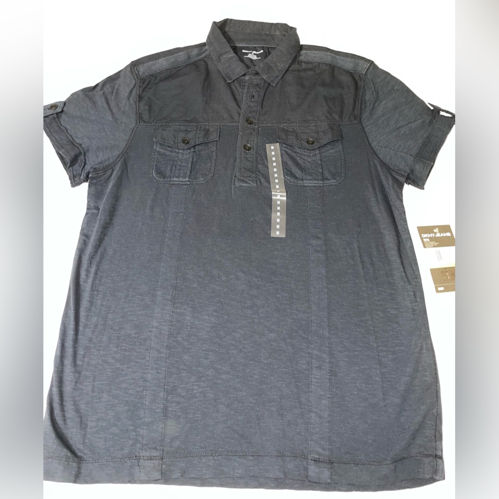 DKNY Jeans Short Sleeve 3 Button Collared Blue Dress Shirt